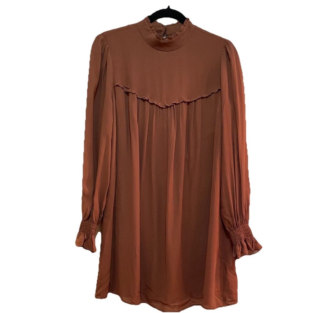 REFORMATION Cinnamon Brown Long Balloon Sleeve Mini Dress Sz S